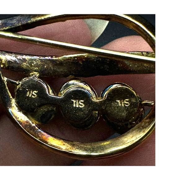 Vintage Triple Australian Opal Brooch Pendant Sterling Silver Gold-tone - Picture 4 of 5